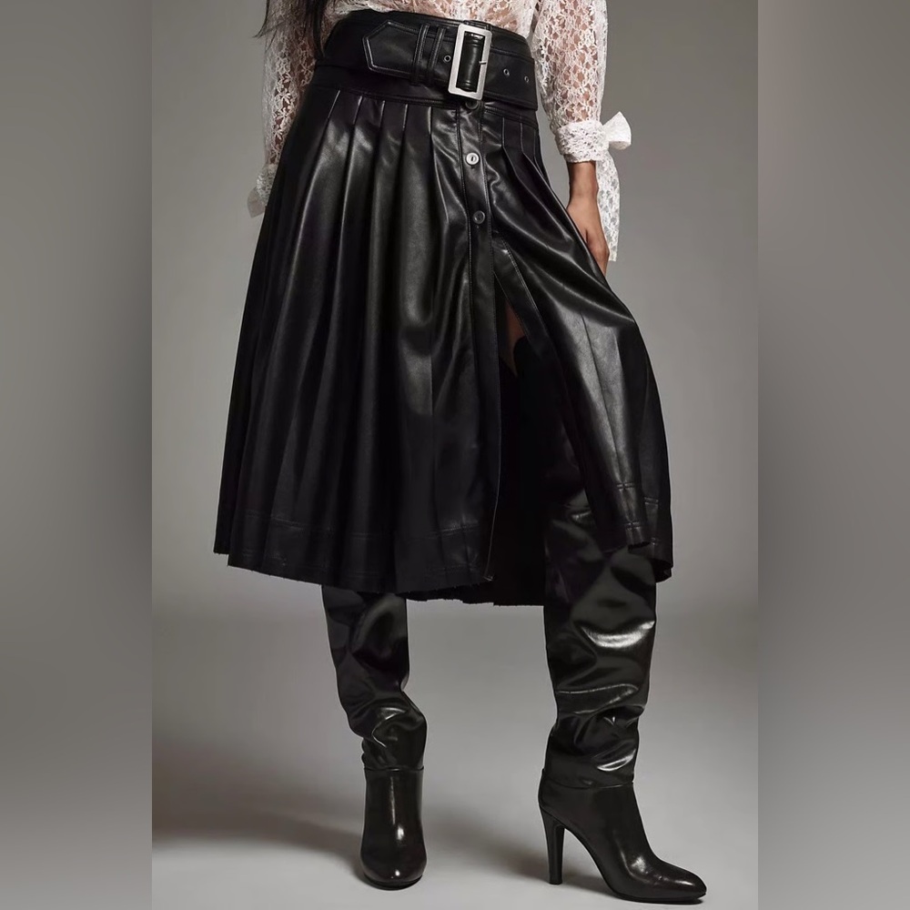 Pilcro Black Leather A-Line Skirt